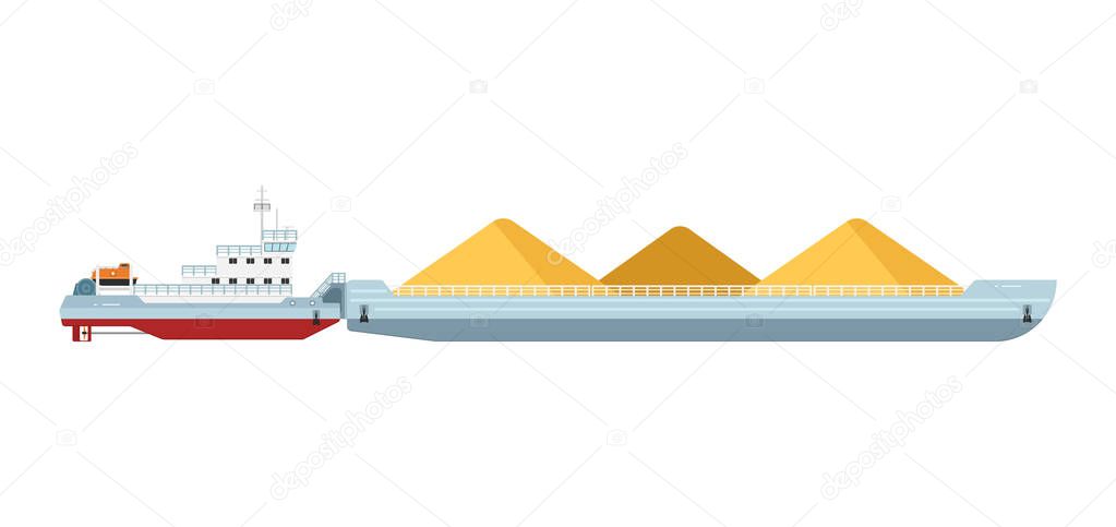 Tug boat with cargo barge isolated