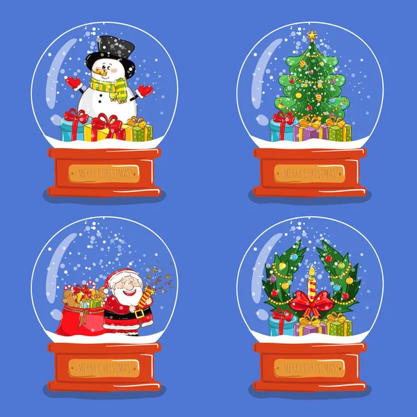Collection of Christmas Glass Snow Globes — Stock Vector