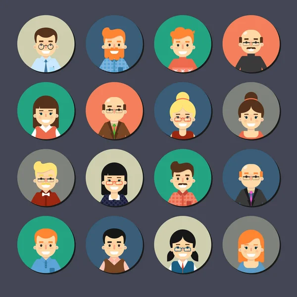 Smiling dibujos animados personas iconos conjunto — Vector de stock