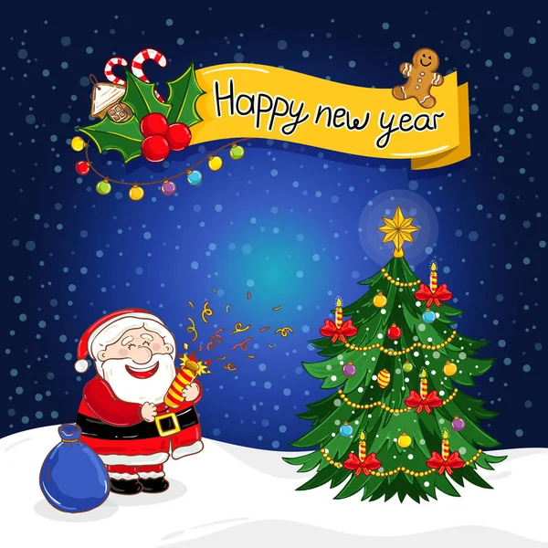 Feliz Año Nuevo tarjeta de felicitación con Santa Claus — Vector de stock