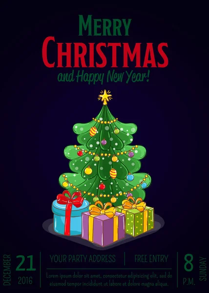 メリー クリスマス ホリデー パーティー広告のプラカード — ストックベクタ