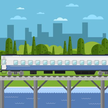 Cityscape Köprüsü arka plan üzerinde taşıma tren