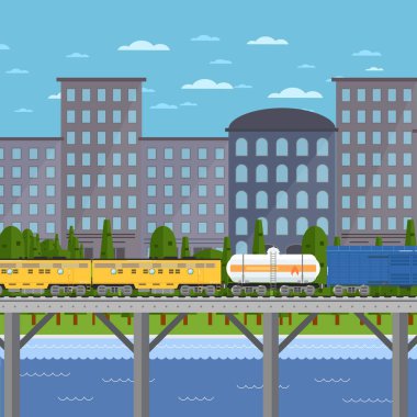 Cityscape Köprüsü arka plan üzerinde taşıma tren