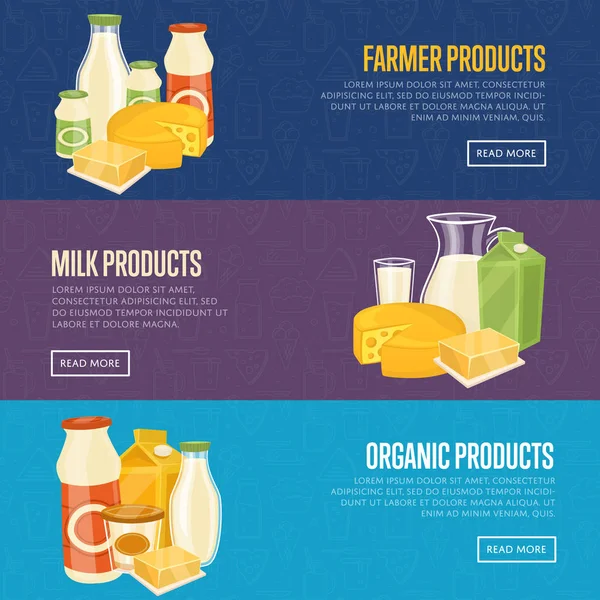 농부, 우유와 유기농 제품 템플릿 — 스톡 벡터