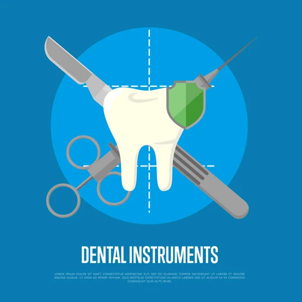 Banner de instrumentos dentários com seringa e bisturi — Vetor de Stock