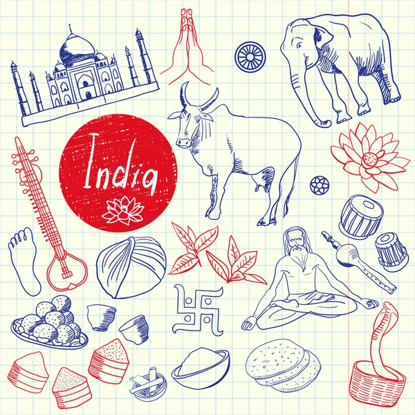 Indiańskie symbole pióro rysowane Doodles wektor kolekcji — Wektor stockowy