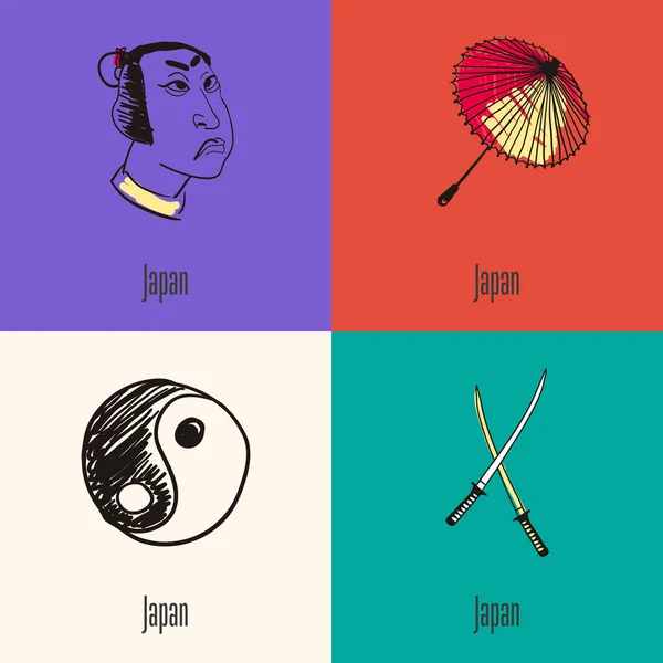 Japanse nationale symbolen Vector Icons Set — Stockvector