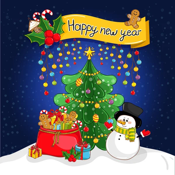 Felice anno nuovo biglietto di auguri con Babbo Natale — Vettoriale Stock