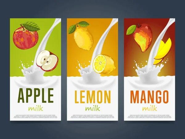 Milkshake concept with milk splash and fruit — Stock Vector