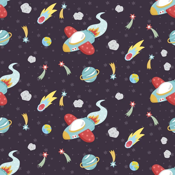 Space Travels Seamless Pattern Vector Cartoon