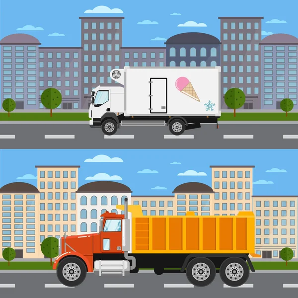 Camion commercial sur la route en ville — Image vectorielle