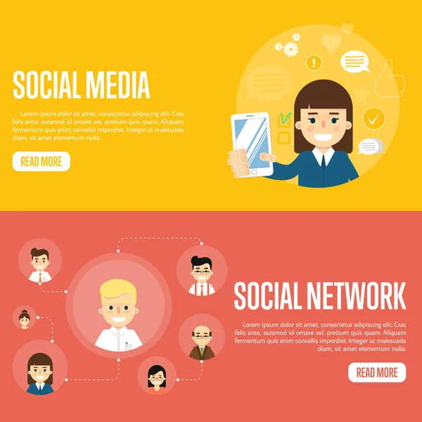 Modelli di siti web di social media network — Vettoriale Stock