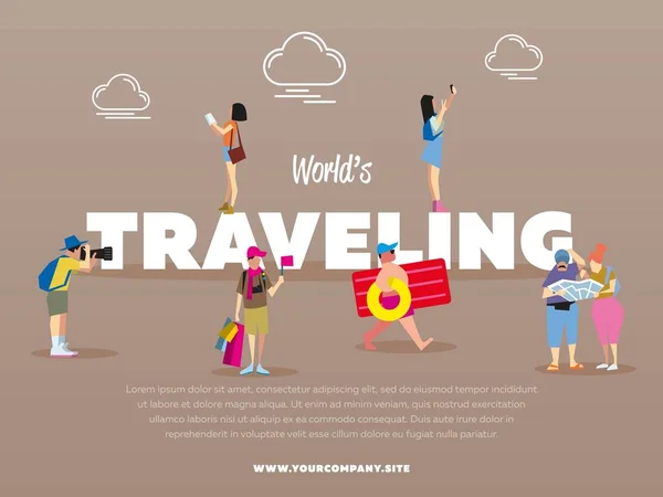 World traveling banner with people
