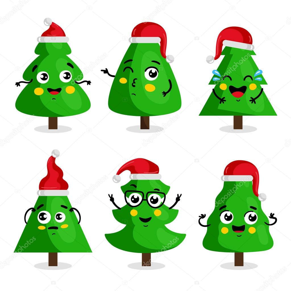 Funny Christmas tree postaci z kresk³wek w czerwony kapelusz ilustracji wektorowych w stylu cartoon BoÅ¼e Narodzenie drzewo szczÄ™Å›liwy Å›miejÄ…c siÄ™ myÅ›li