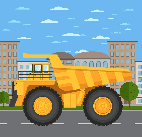 Stora och tunga gruvdrift lastbil på väg i city — Stock vektor