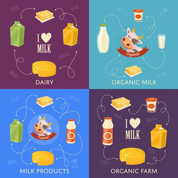 Conjunto de pancartas de productos lácteos con productos lácteos — Vector de stock