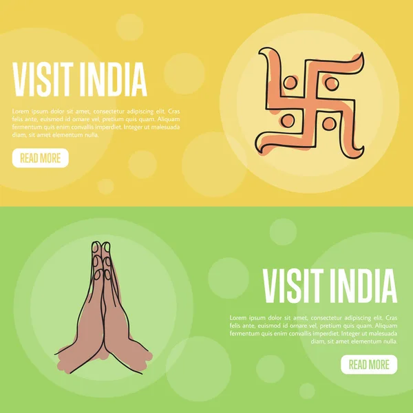 Visite Índia Touristic Vector Web Banners — Vetor de Stock