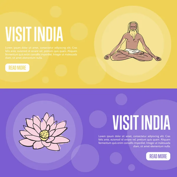 Visita India Vector turístico Web Banners — Archivo Imágenes Vectoriales