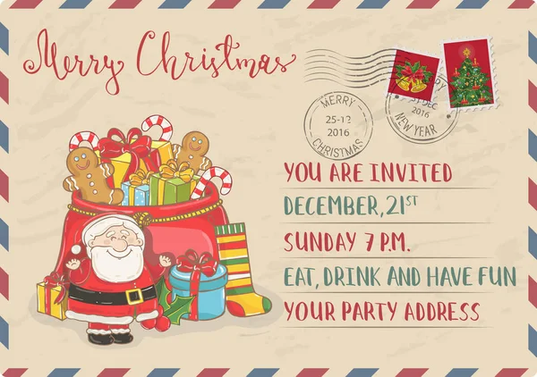 Pozvánka na vinobraní vánoční s poštovní známky — Stockový vektor
