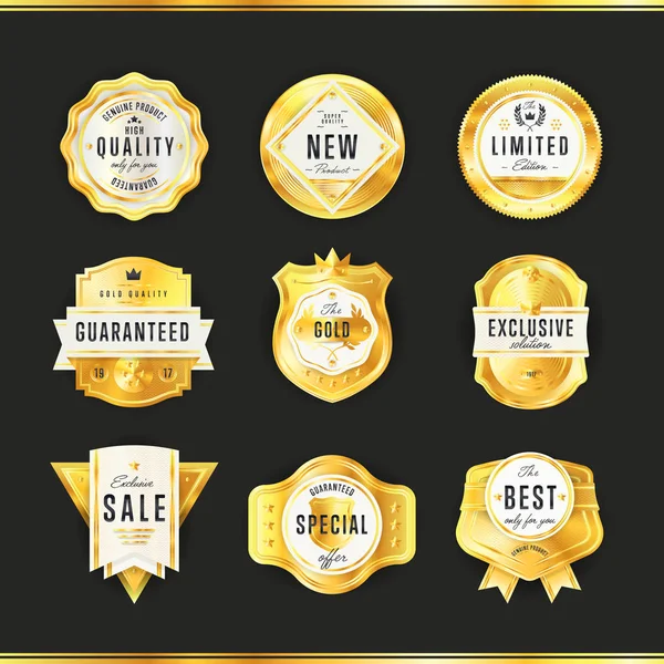 Gold badge with black text vector isolated — Stock Vector