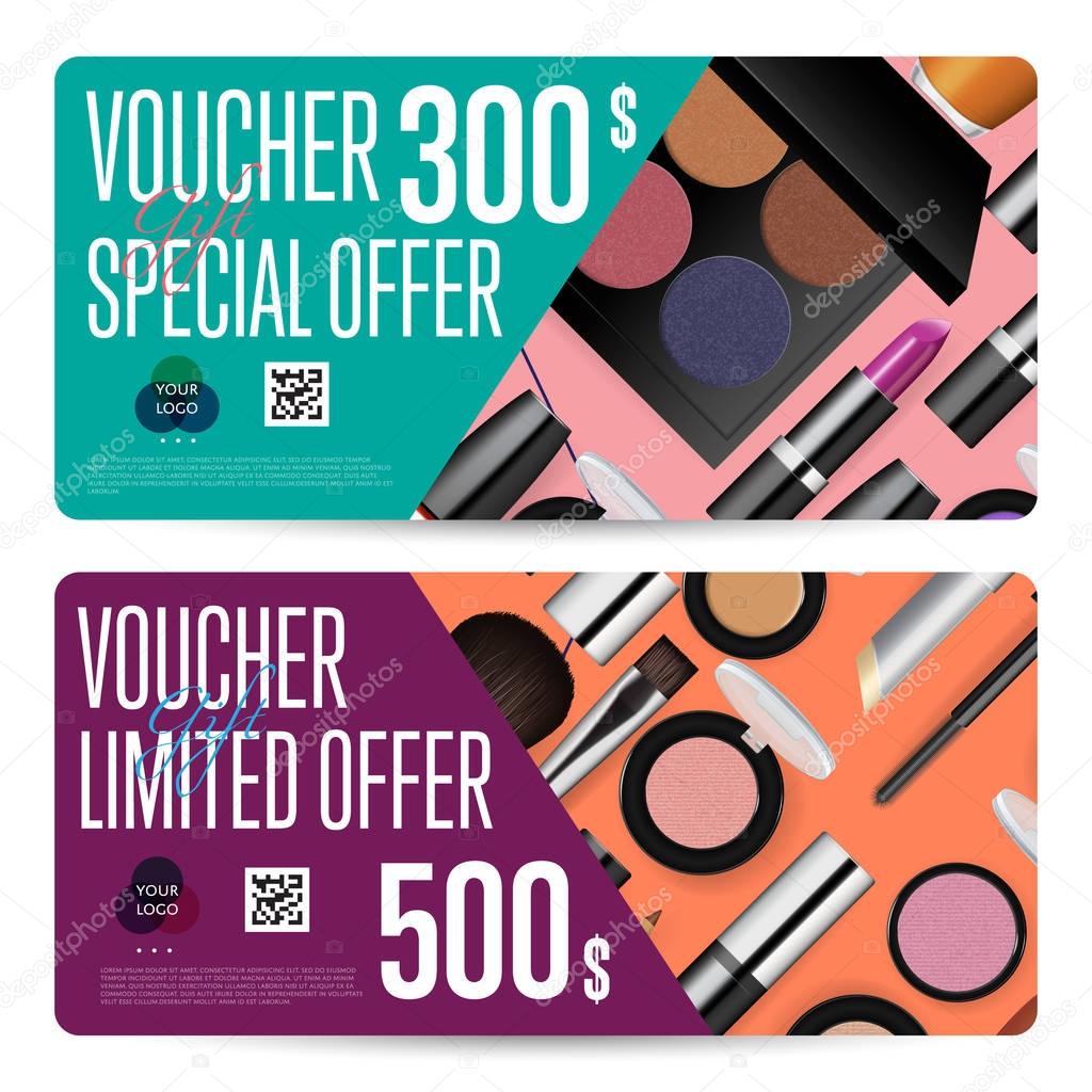 Cosmetics Gift Vouchers with Prepaid Sum Template Stock Vector Image by