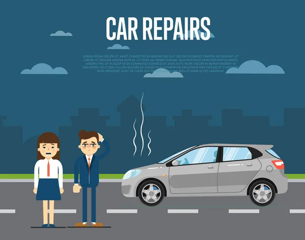 Concepto de reparación de coches con las personas — Vector de stock