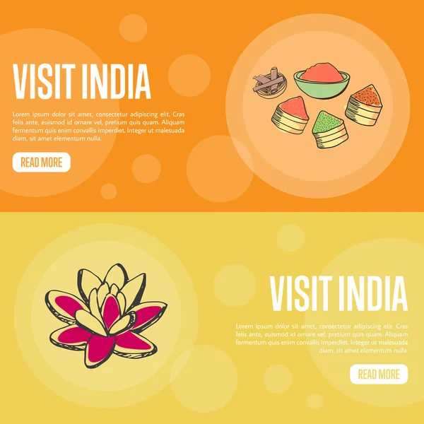 Visite Índia Touristic Vector Web Banners — Vetor de Stock