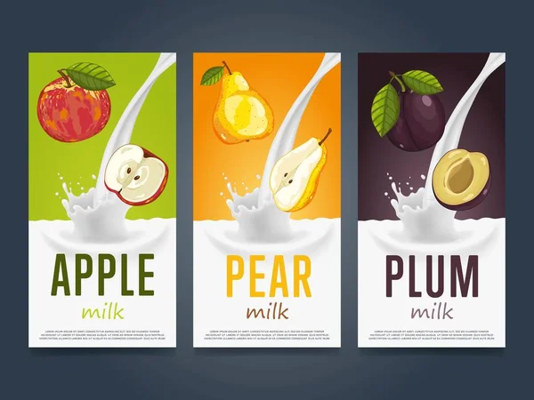 Milkshake concept met melk splash en fruit — Stockvector