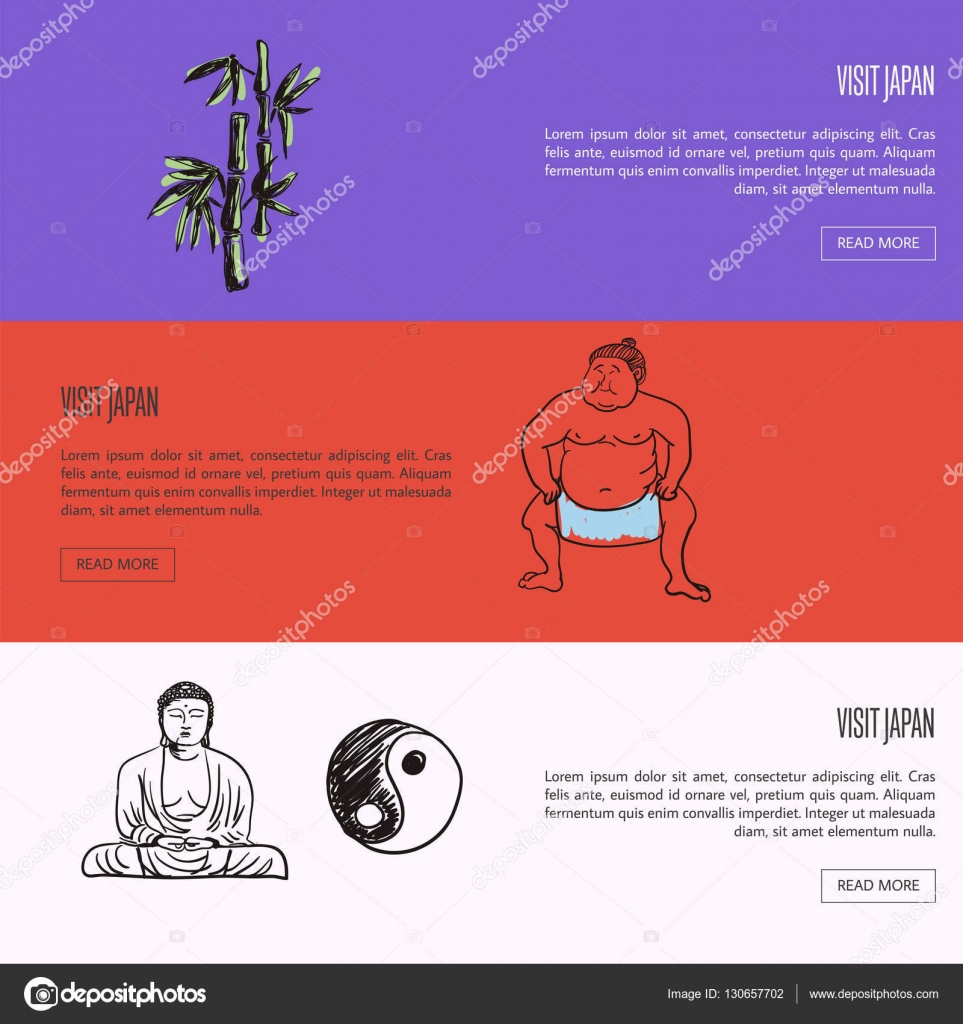 Visit Japan Touristic Vector Web Banners Set Stock Visit Japan Touristic Vector Web Banners Set Stock