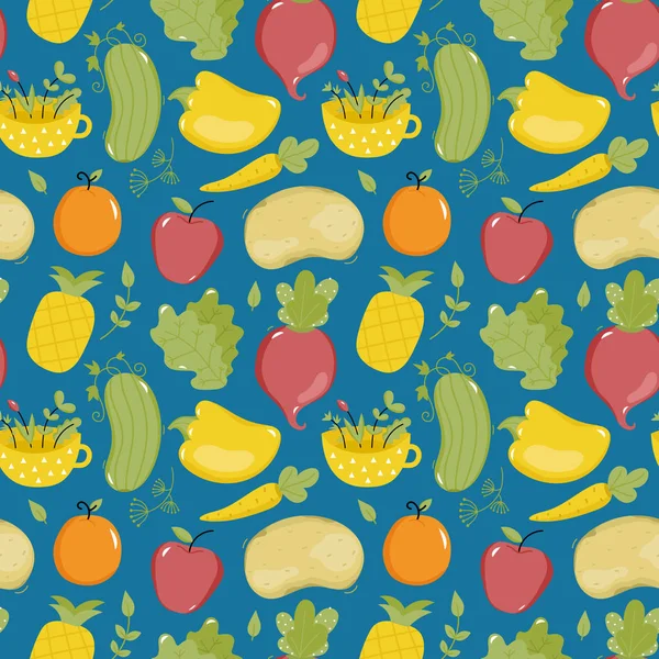 Patrón sin costura de alimentos con frutas y verduras — Vector de stock