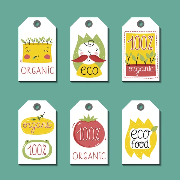 Etiketter for økologiske og biologiske næringsmidler . – stockvektor