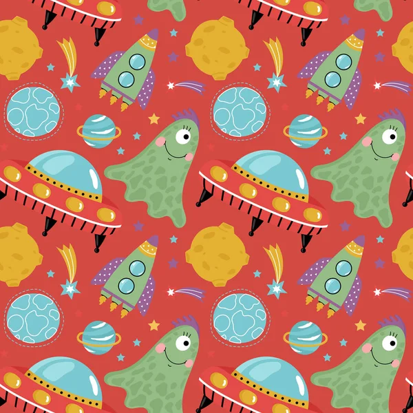 Space Aliens Cartoon Vector Seamless Pattern