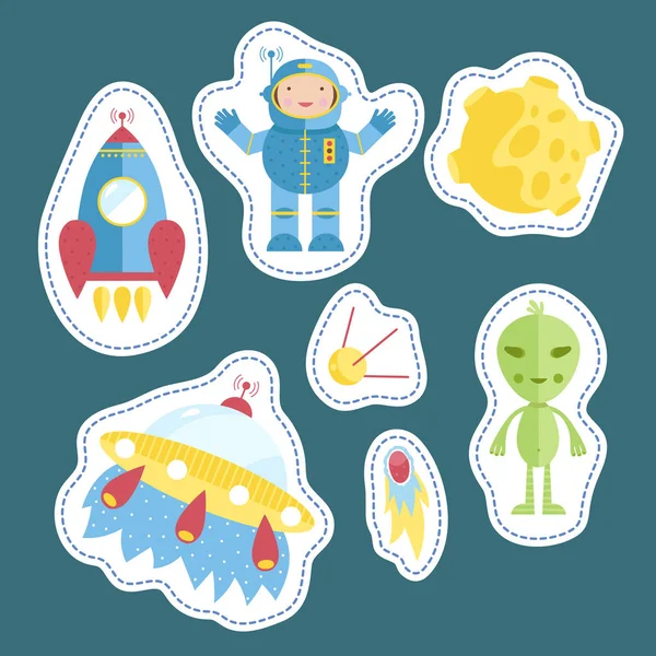Συλλογή Αυτοκόλλητων με Space Cartoons — Διανυσματικό Αρχείο