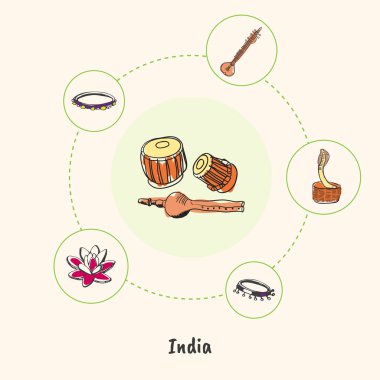 Hint renkli elle çizilmiş Doodle simgeler kümesi