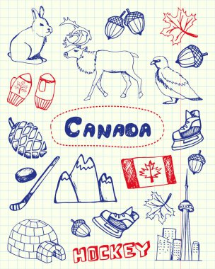 Kanada sembolleri çizilmiş kalem karalamalar vektörler kümesi