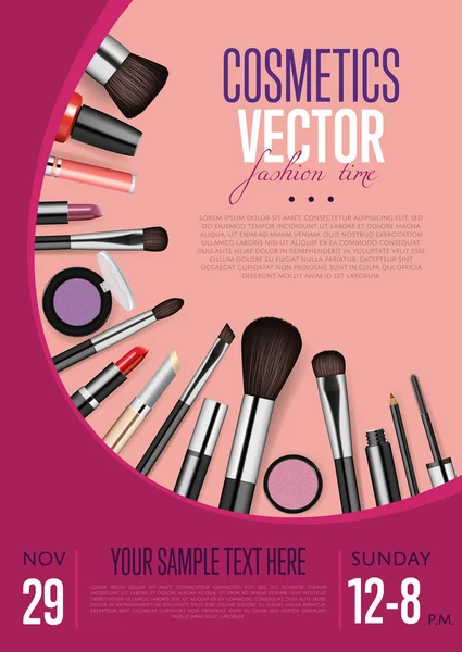 Kozmetikai vektor Promo Flyer dátum és idő — Stock Vector