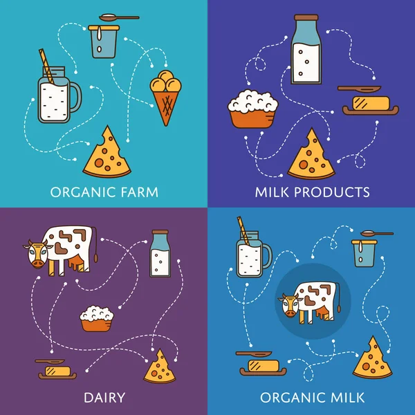 Bannières laitières serties de produits laitiers — Image vectorielle
