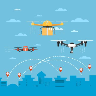 Robotlar uçan ile dron teknoloji kavramı