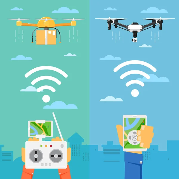 Koncepcja technologii drona z latające roboty — Wektor stockowy