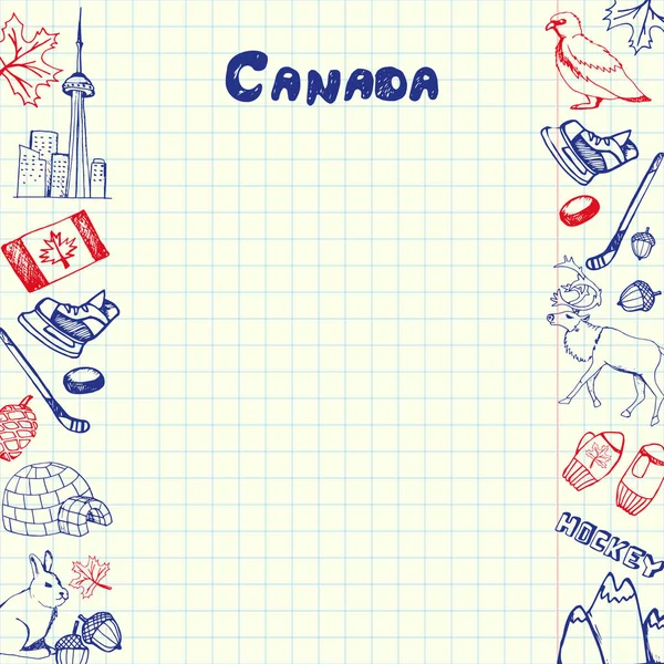 Canada Symbolen Pen Drawn Doodles Vector Collectie — Stockvector