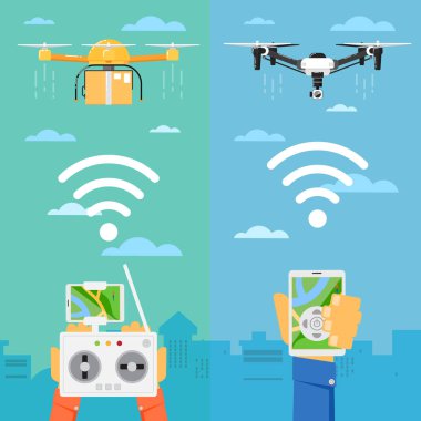 Robotlar uçan ile dron teknoloji kavramı