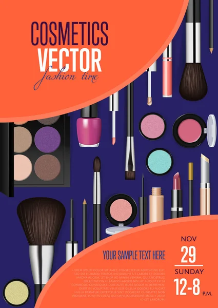 Poster promocional de vectores de cosméticos con fecha y hora — Archivo Imágenes Vectoriales
