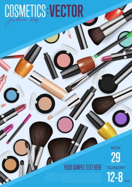 Tarihi ve saati olan Kozmetik Vektör Tanıtım Posteri