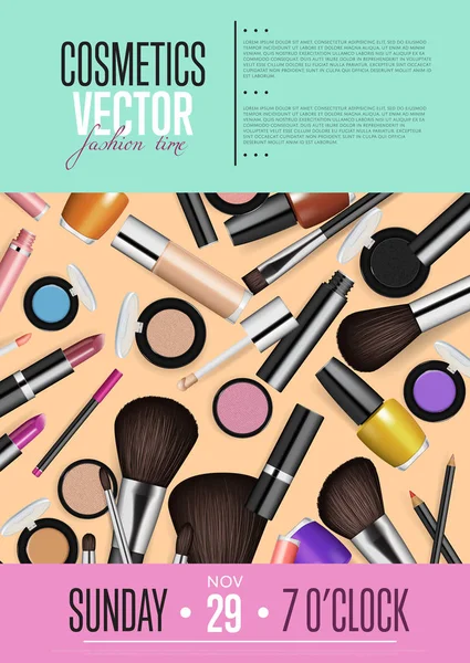 Cosmetica Vector Promo Poster met datum en tijd — Stockvector