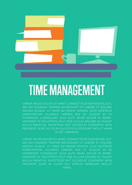 Bannière de gestion du temps avec table de bureau — Image vectorielle