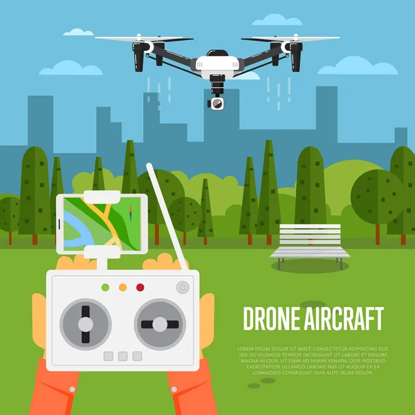 Drone technology concept with flying robots — Stock Vector
