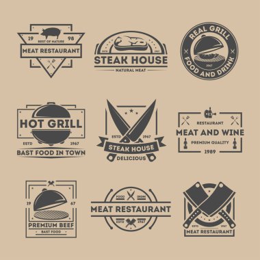 Steak house vintage izole etiket kümesi