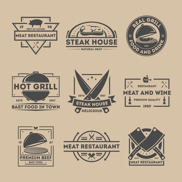 Steak House Vintage isoliertes Etikettenset — Stockvektor