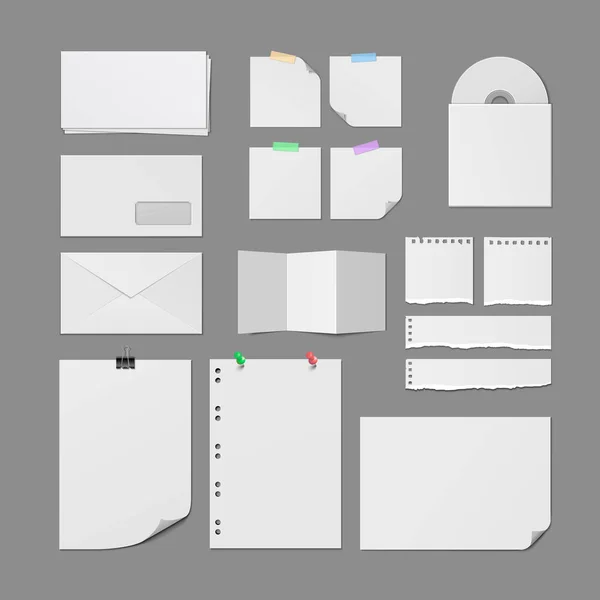 Ofis kağıt malzemeleri vektör boş şablonları kümesi — Stok Vektör