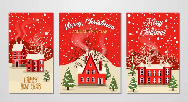 Boże Narodzenie i nowy rok zestaw kart okolicznościowych — Wektor stockowy